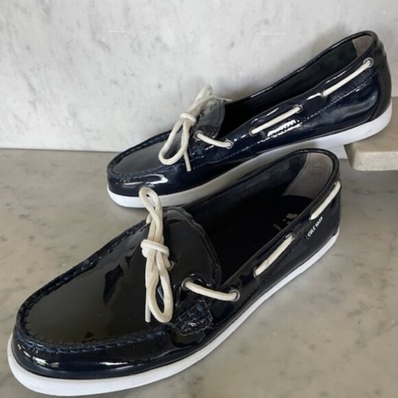 COLE HAAN Navy Patent Nantucket Camp Moc Boat Shoe 10B NWOT - Picture 1 of 14